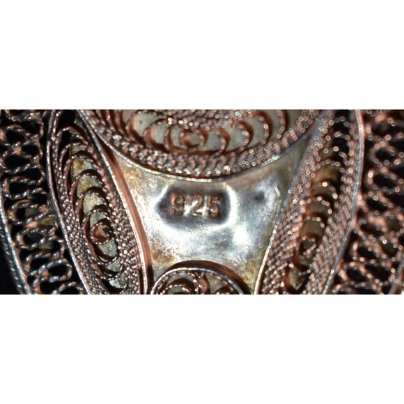 Vtg Large 925 Sterling Silver Filigree Pendant w/Blue Stone & Dangles - Picture 3 of 9